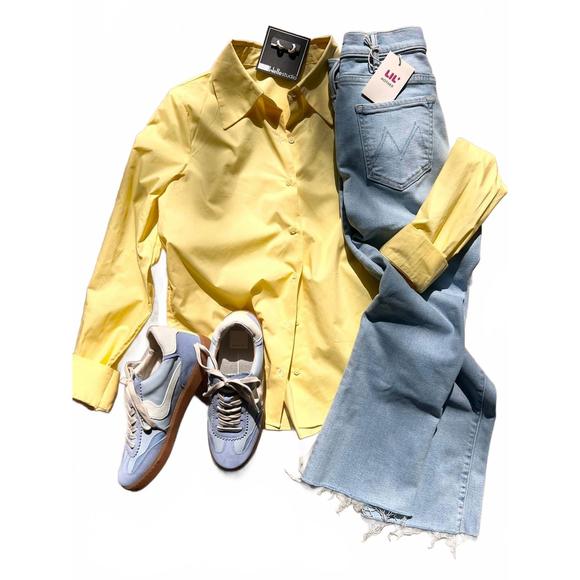 NEW ENGLISH FACTORY women's sunshine poplin button top in yellow - Picture 1 of 2